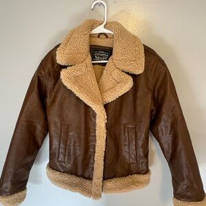 Levi's Tan Leather Jacket with Shearling Collar